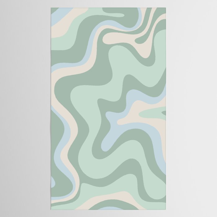 Retro Liquid Swirl Abstract Pattern Celadon Mint Green Baby Blue Beige  Tablecloth Gallery Image 2