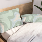 Retro Liquid Swirl Abstract Pattern Celadon Mint Green Baby Blue Beige  Pillow Sham Gallery Image 2