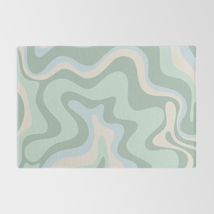 Retro Liquid Swirl Abstract Pattern Celadon Mint Green Baby Blue Beige  Rug Gallery Image 2