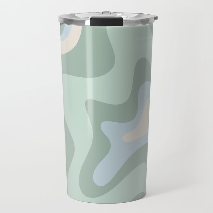 Retro Liquid Swirl Abstract Pattern Celadon Mint Green Baby Blue Beige  Travel Mug Gallery Image 1