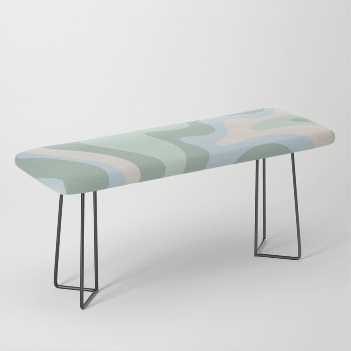 Retro Liquid Swirl Abstract Pattern Celadon Mint Green Baby Blue Beige  Bench Gallery Image 1