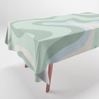 Retro Liquid Swirl Abstract Pattern Celadon Mint Green Baby Blue Beige  Tablecloth Gallery Image 1