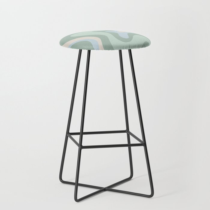 Retro Liquid Swirl Abstract Pattern Celadon Mint Green Baby Blue Beige  Stool Gallery Image 1