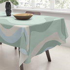 Retro Liquid Swirl Abstract Pattern Celadon Mint Green Baby Blue Beige  Tablecloth Gallery Image 3