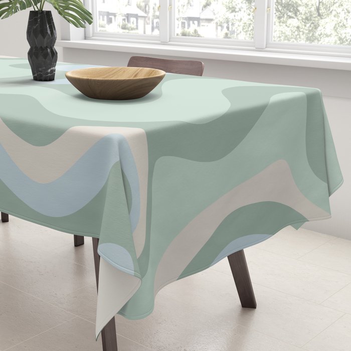 Retro Liquid Swirl Abstract Pattern Celadon Mint Green Baby Blue Beige  Tablecloth Gallery Image 3