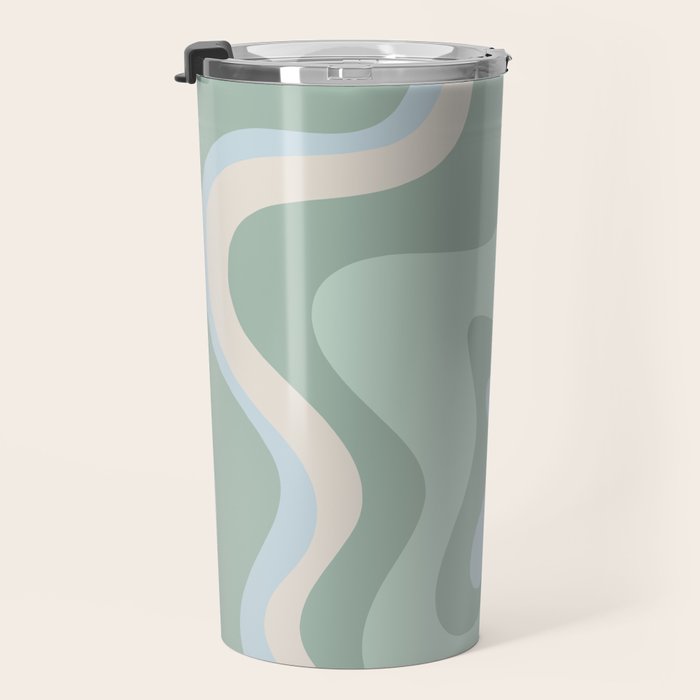 Retro Liquid Swirl Abstract Pattern Celadon Mint Green Baby Blue Beige  Travel Mug Gallery Image 3