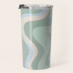 Retro Liquid Swirl Abstract Pattern Celadon Mint Green Baby Blue Beige  Travel Mug Gallery Image 3