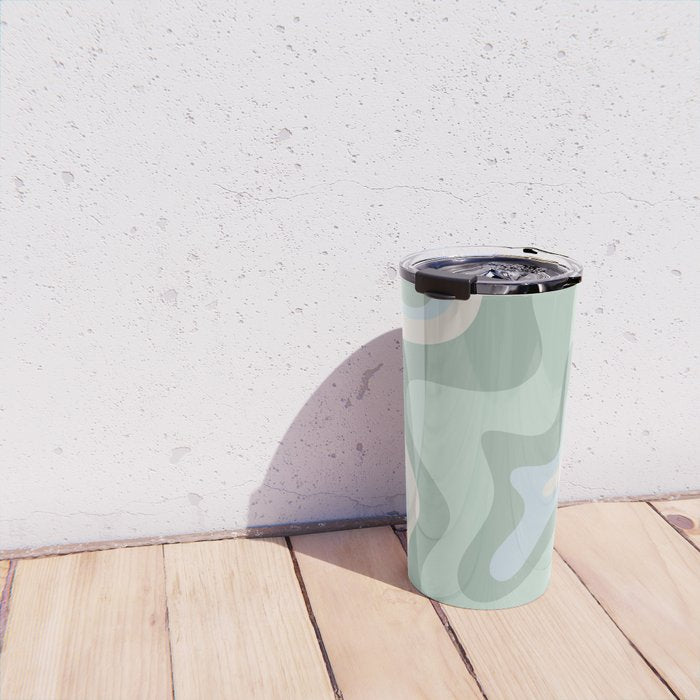 Retro Liquid Swirl Abstract Pattern Celadon Mint Green Baby Blue Beige  Travel Mug Gallery Image 4