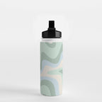 Retro Liquid Swirl Abstract Pattern Celadon Mint Green Baby Blue Beige  Water Bottle Gallery Image 2
