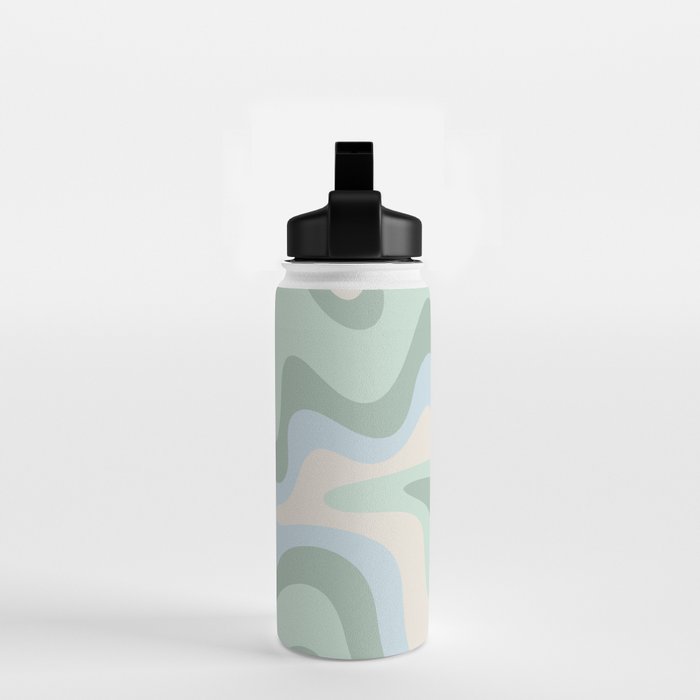 Retro Liquid Swirl Abstract Pattern Celadon Mint Green Baby Blue Beige  Water Bottle Gallery Image 2