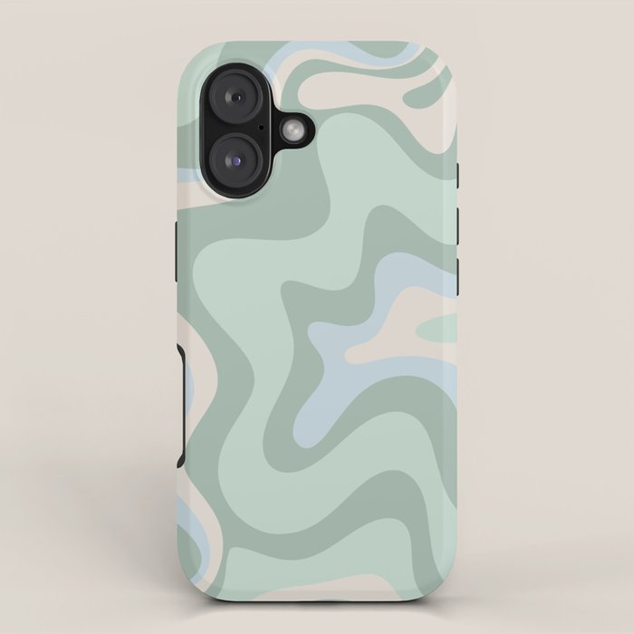 Retro Liquid Swirl Abstract Pattern Celadon Mint Green Baby Blue Beige  iPhone Case Gallery Image 1