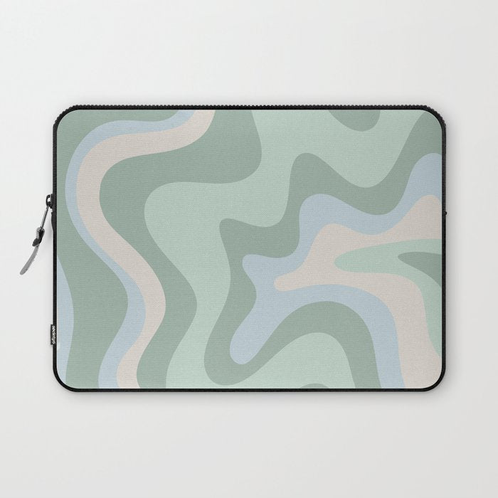 Retro Liquid Swirl Abstract Pattern Celadon Mint Green Baby Blue Beige  Laptop Sleeve Gallery Image 1