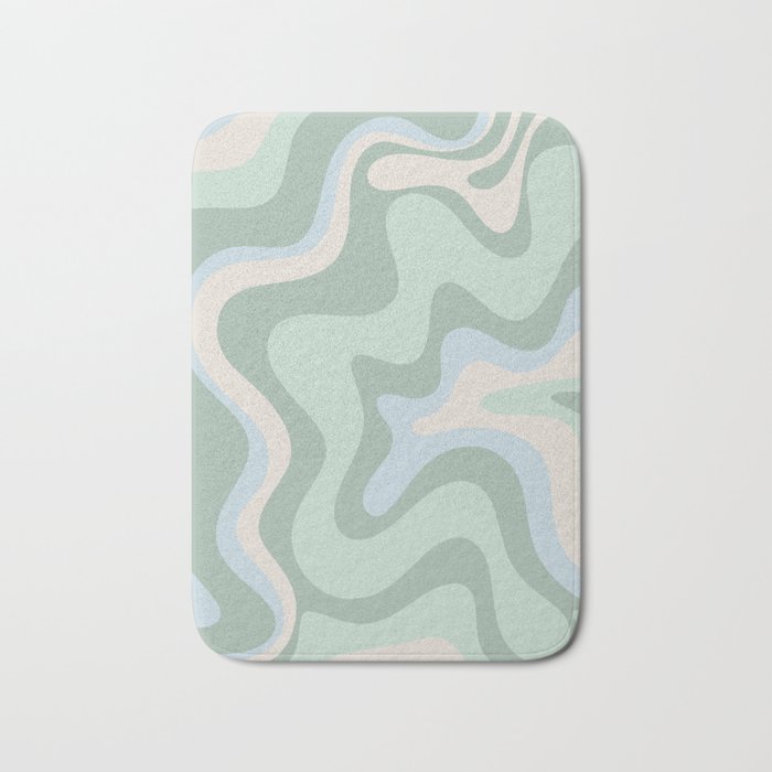 Retro Liquid Swirl Abstract Pattern Celadon Mint Green Baby Blue Beige  Bath Mat Gallery Image 1