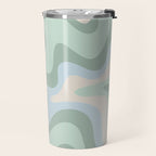 Retro Liquid Swirl Abstract Pattern Celadon Mint Green Baby Blue Beige  Travel Mug Gallery Image 2