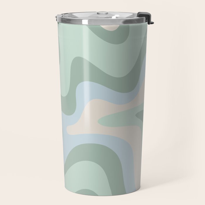 Retro Liquid Swirl Abstract Pattern Celadon Mint Green Baby Blue Beige  Travel Mug Gallery Image 2