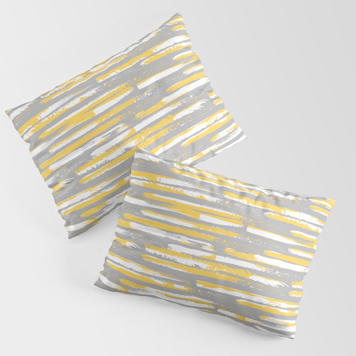 Colorful Stripes, Abstract Art, Yellow and Gray Pillow Sham Gallery Image 3