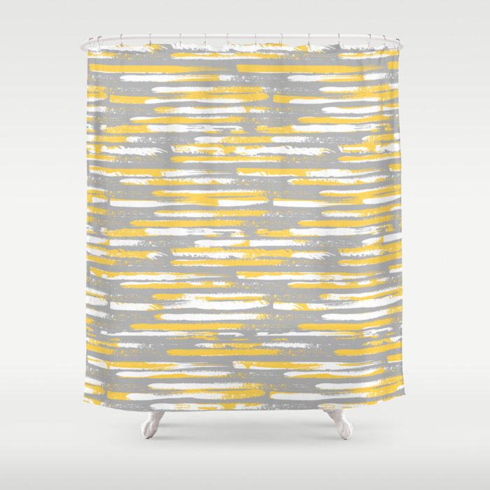 Colorful Stripes, Abstract Art, Yellow and Gray Shower Curtain Gallery Image 1