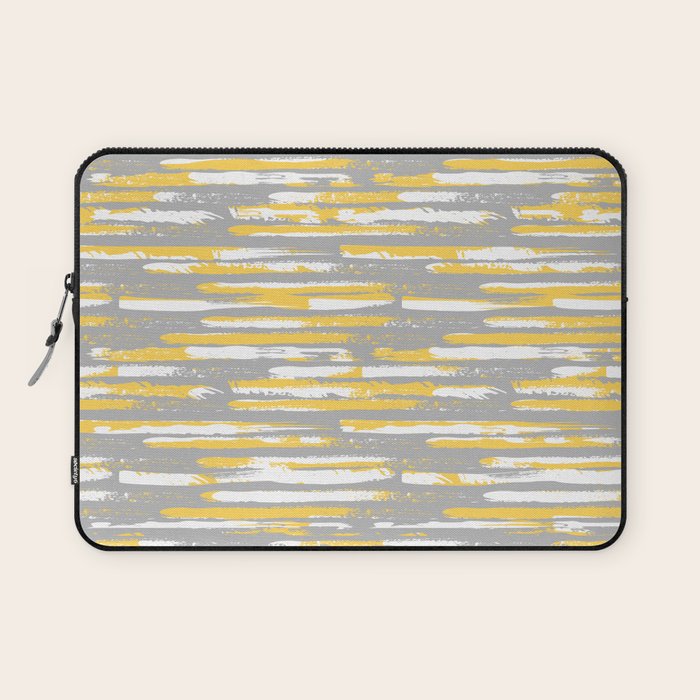 Colorful Stripes, Abstract Art, Yellow and Gray Laptop Sleeve Gallery Image 1