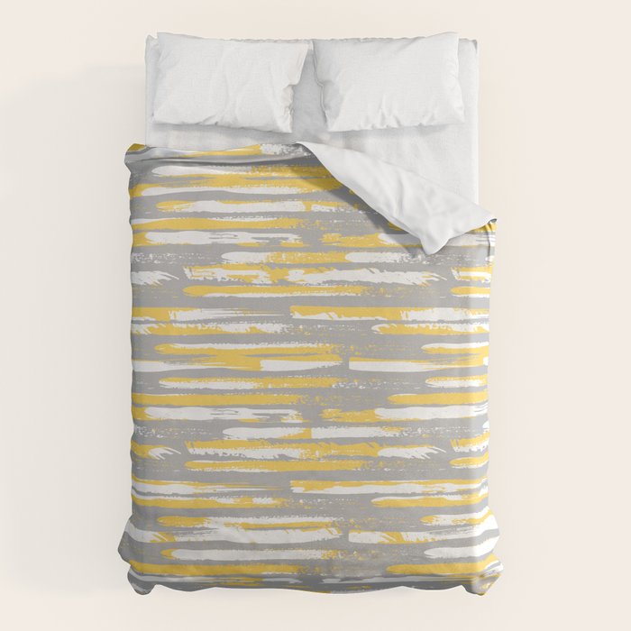 Colorful Stripes, Abstract Art, Yellow and Gray Duvet Cover Gallery Image 6