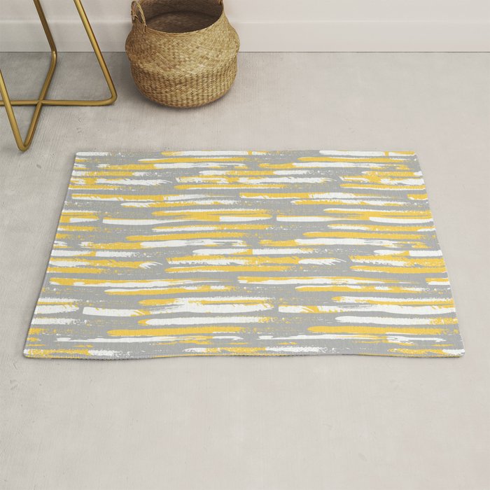 Colorful Stripes, Abstract Art, Yellow and Gray Rug Gallery Image 1