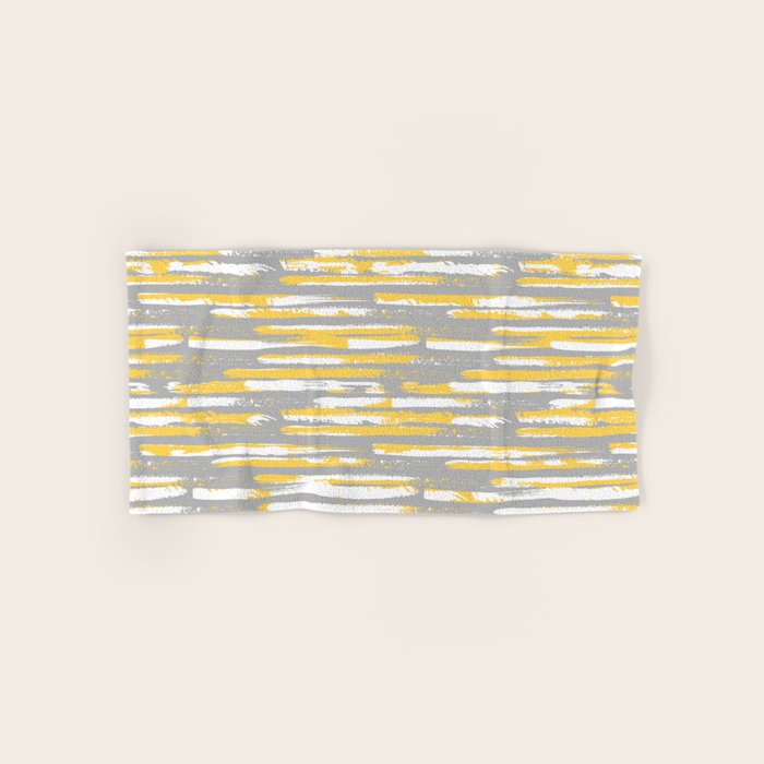 Colorful Stripes, Abstract Art, Yellow and Gray Hand & Bath Towel Gallery Image 1