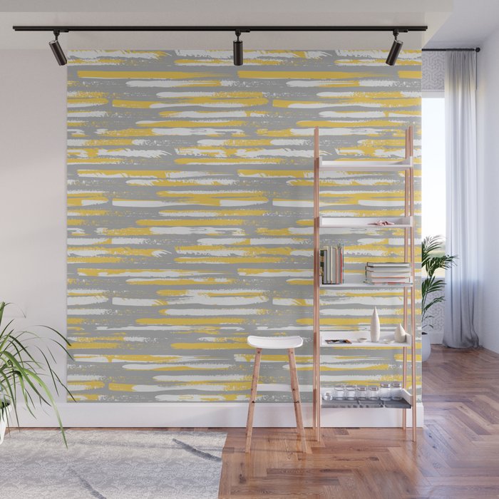 Colorful Stripes, Abstract Art, Yellow and Gray Wall Mural Gallery Image 1