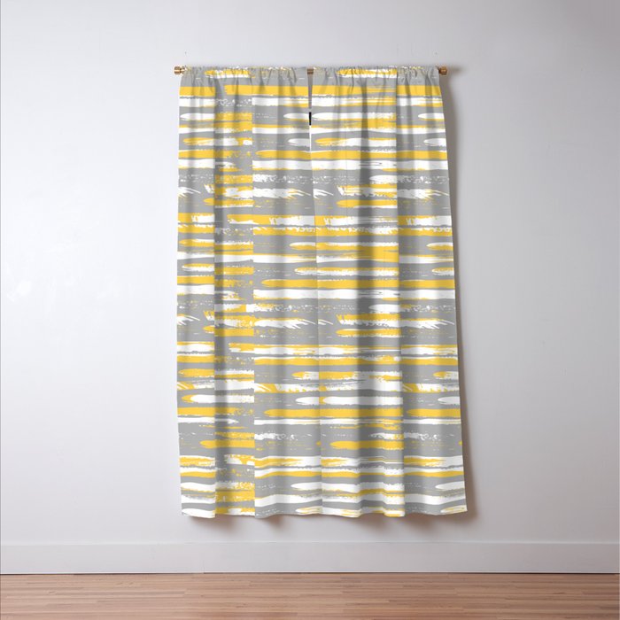 Colorful Stripes, Abstract Art, Yellow and Gray Window Curtain Gallery Image 3