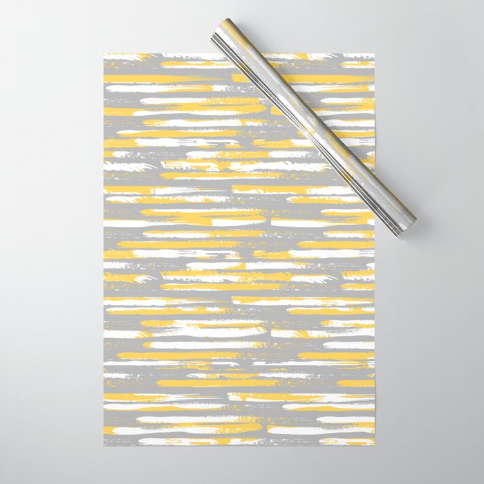 Colorful Stripes, Abstract Art, Yellow and Gray Wrapping Paper Gallery Image 1