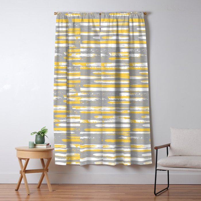 Colorful Stripes, Abstract Art, Yellow and Gray Window Curtain Gallery Image 1