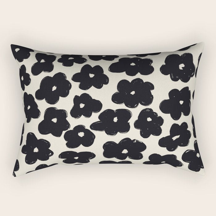 Daisies Pattern NO.1 | Black White Rectangular Pillow Gallery Image 2