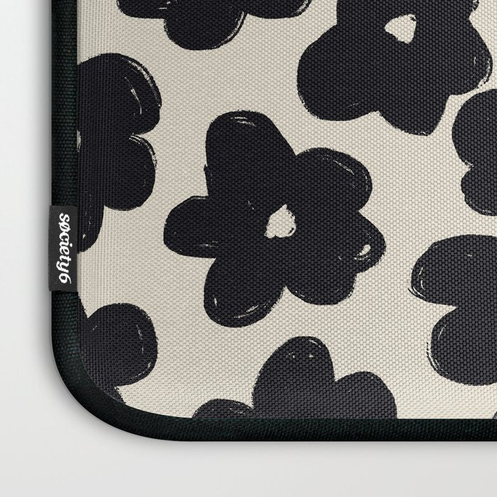 Daisies Pattern NO.1 | Black White Laptop Sleeve Gallery Image 3