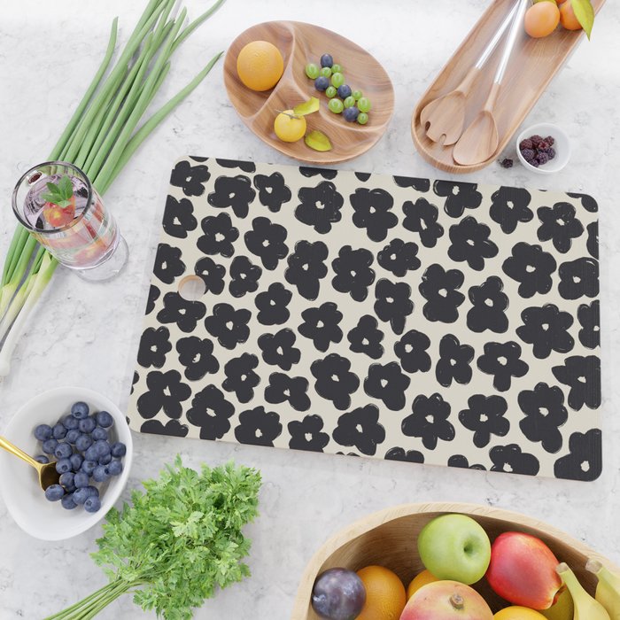 Daisies Pattern NO.1 | Black White Cutting Board Gallery Image 2