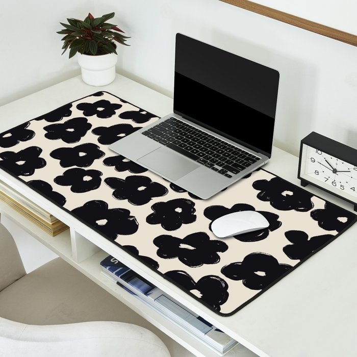Daisies Pattern NO.1 | Black White Desk Mat Gallery Image 2