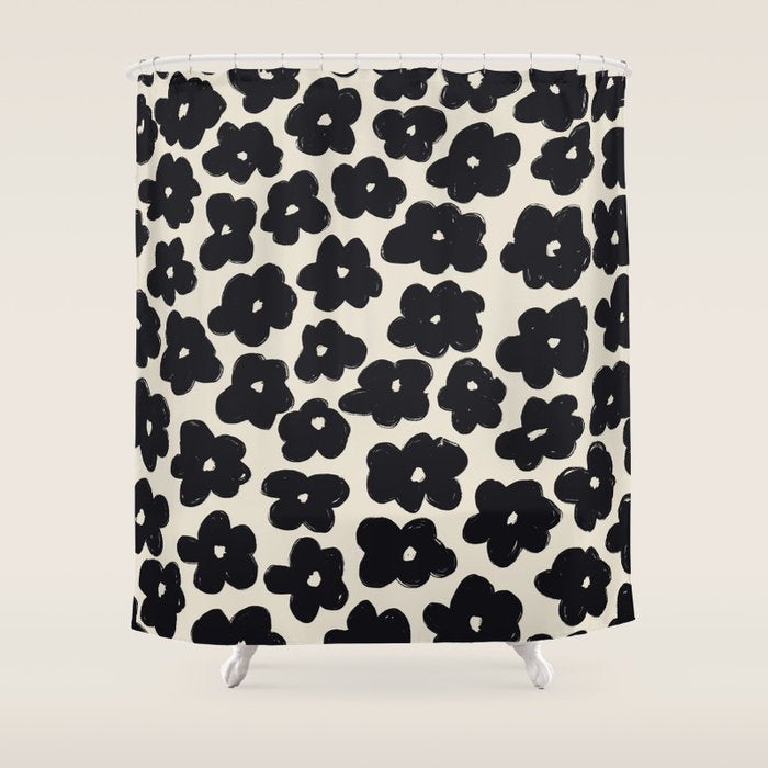 Daisies Pattern NO.1 | Black White Shower Curtain Gallery Image 1