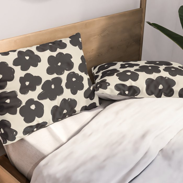 Daisies Pattern NO.1 | Black White Pillow Sham Gallery Image 2