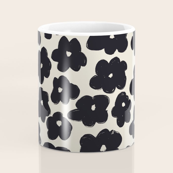 Daisies Pattern NO.1 | Black White Coffee Mug Gallery Image 4