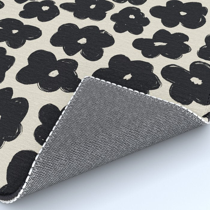 Daisies Pattern NO.1 | Black White Rug Gallery Image 4