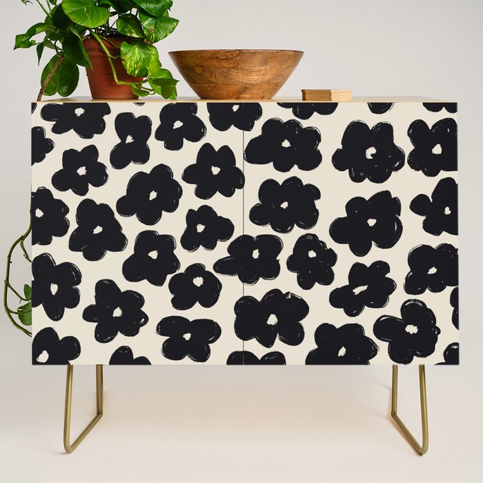 Daisies Pattern NO.1 | Black White Credenza Gallery Image 1