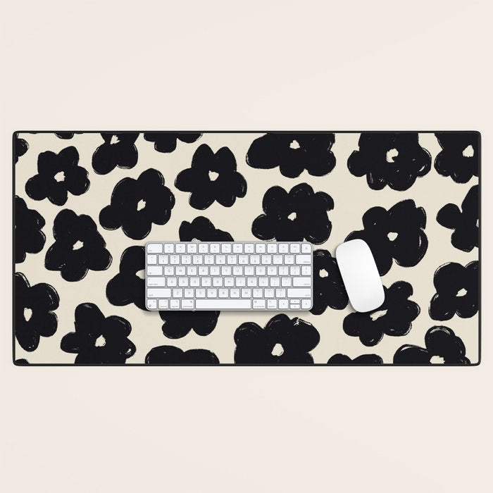 Daisies Pattern NO.1 | Black White Desk Mat Gallery Image 1