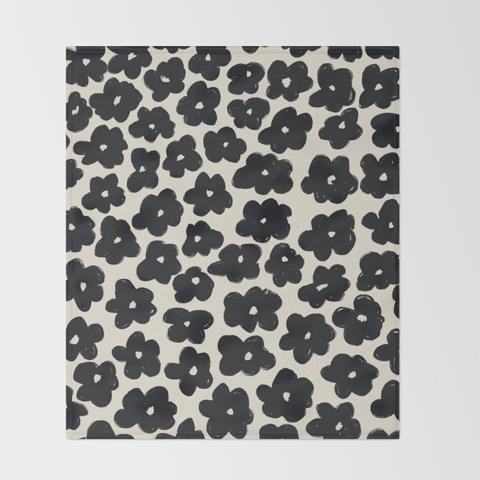 Daisies Pattern NO.1 | Black White Throw Blanket Gallery Image 2