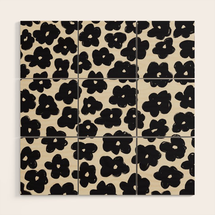 Daisies Pattern NO.1 | Black White Wood Wall Art Gallery Image 1