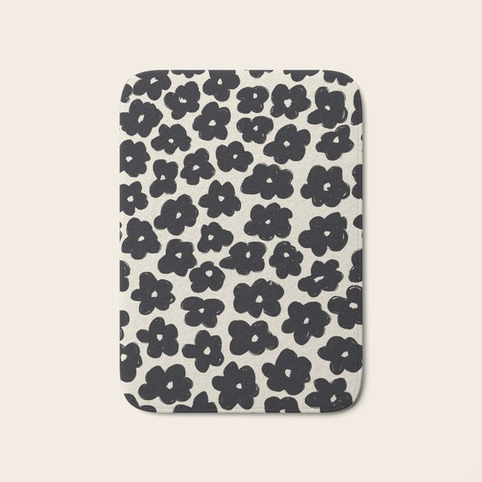 Daisies Pattern NO.1 | Black White Bath Mat Gallery Image 1
