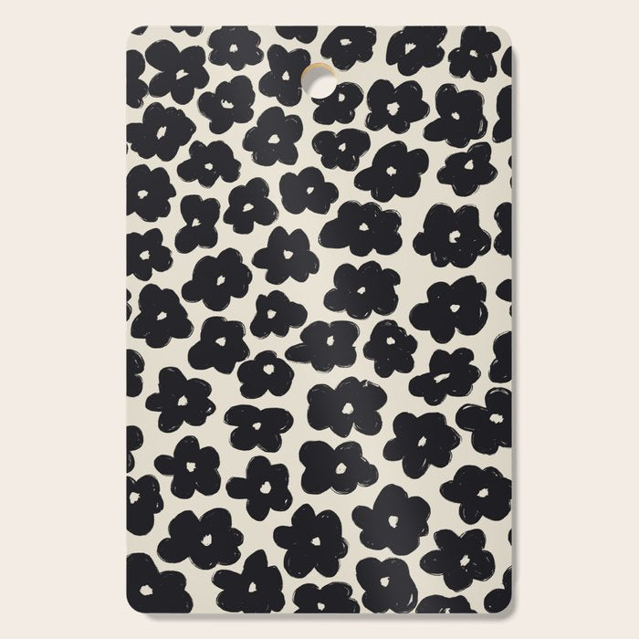 Daisies Pattern NO.1 | Black White Cutting Board Gallery Image 1