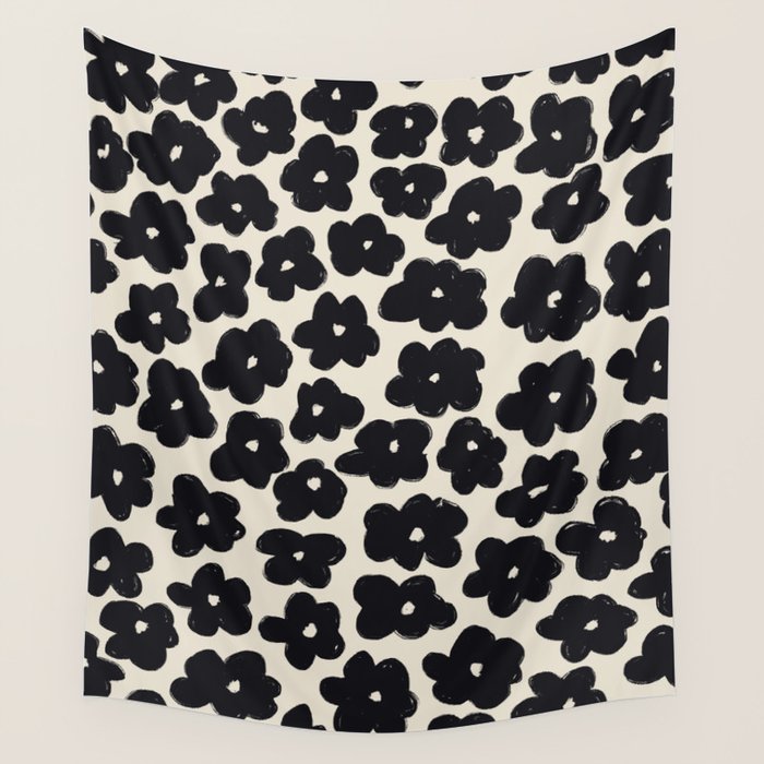 Daisies Pattern NO.1 | Black White Wall Tapestry Gallery Image 4