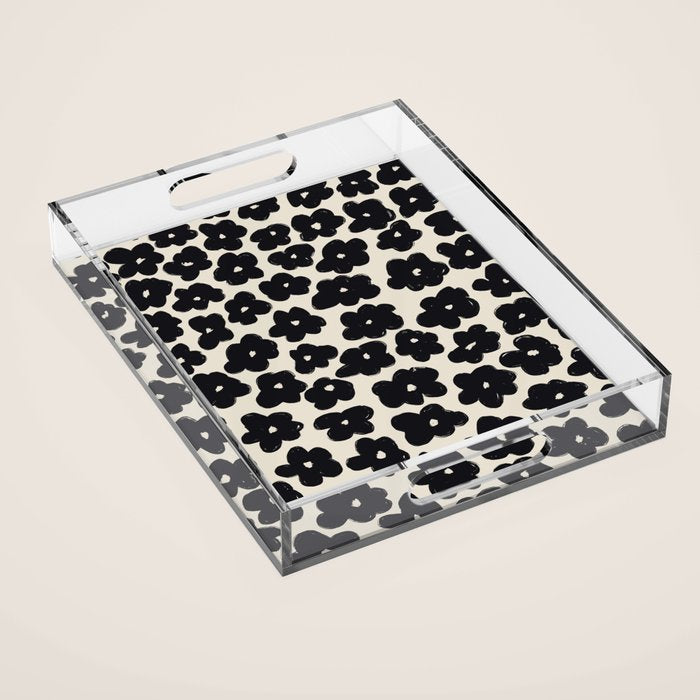 Daisies Pattern NO.1 | Black White Acrylic Tray Gallery Image 1