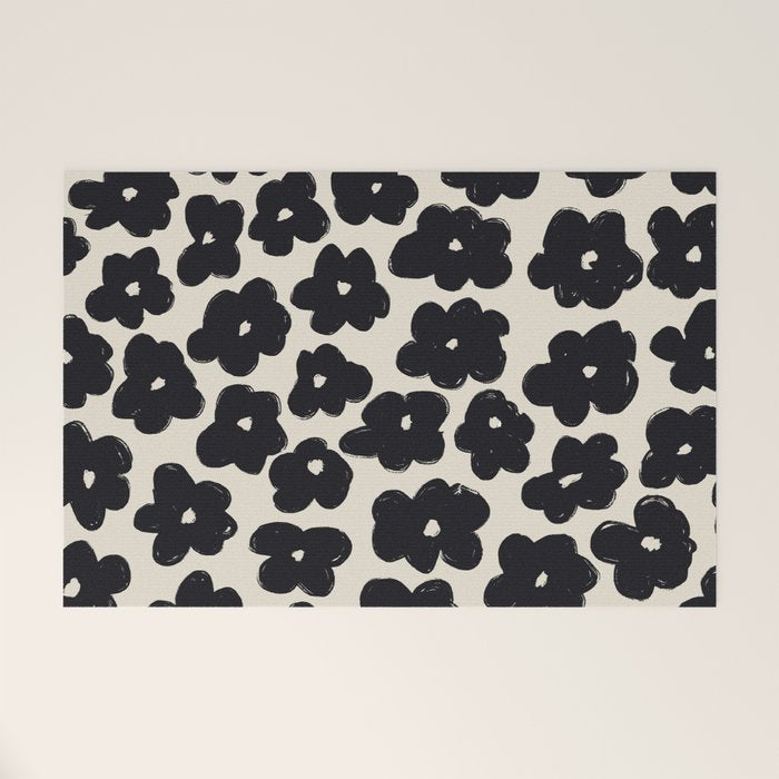 Daisies Pattern NO.1 | Black White Welcome Mat Gallery Image 1