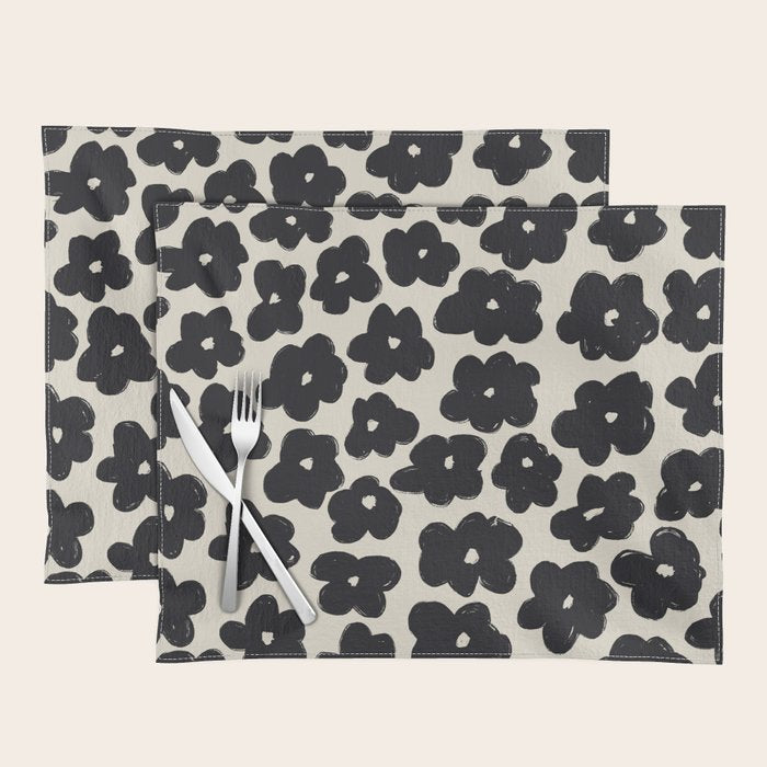 Daisies Pattern NO.1 | Black White Placemat Gallery Image 1