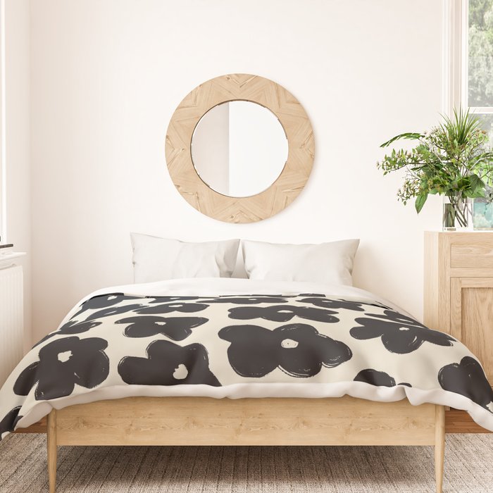 Daisies Pattern NO.1 | Black White Duvet Cover Gallery Image 3