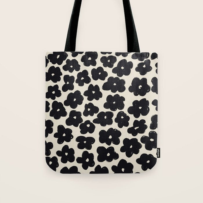 Daisies Pattern NO.1 | Black White Tote Bag Gallery Image 1