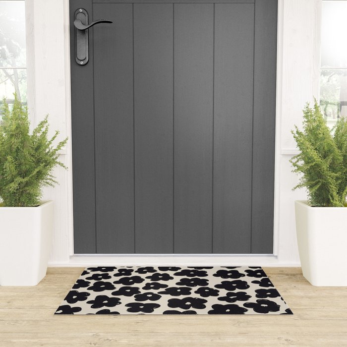 Daisies Pattern NO.1 | Black White Welcome Mat Gallery Image 3